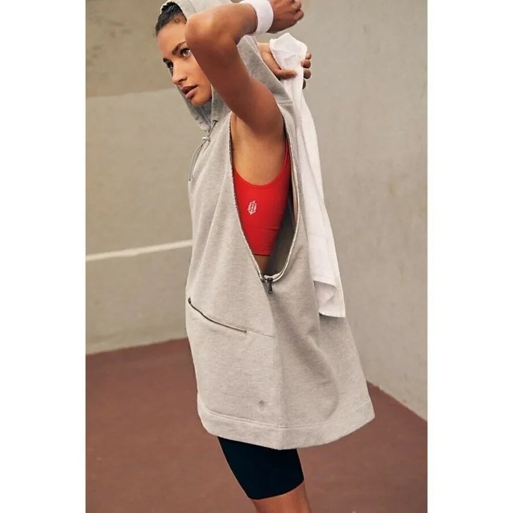 NWT FREE PEOPLE MOVEMENT CLOSE CALL ZIP HOODIE REMOVABLE SLEEVES SWEATSHIRT